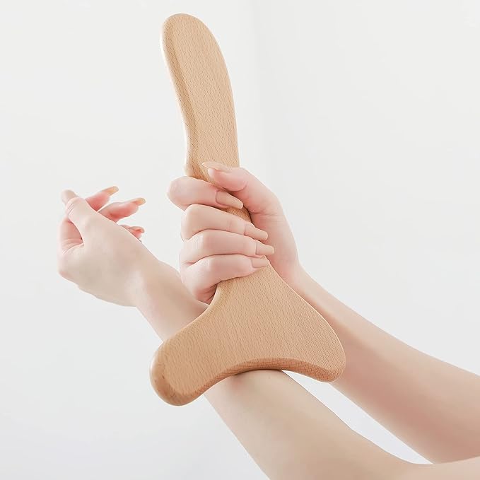 Wooden 3-Prong Gua Sha Massage Tool – 11 Inch Natural Beech Wood Full Body Scraping Board – Waterproof, Ergonomic & Polished for Deep Tissue Relief
